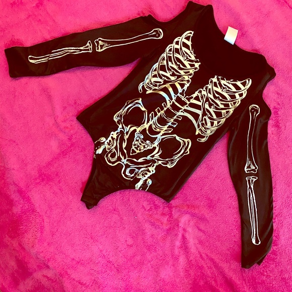 Dolls Kill Tops - 1 piece off shoulder iridescent Skeleton body suit
